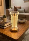 Corcoz® Açık Silindirik Kristal Damla Model LED Masa Lambası – Gold Tabanlı, Dokunmatik, 3 Renk Işık Modlu, Şarjlı Modern Dekoratif Gece Lambası