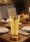 Corcoz® Açık Silindirik Kristal Damla Model LED Masa Lambası – Gold Tabanlı, Dokunmatik, 3 Renk Işık Modlu, Şarjlı Modern Dekoratif Gece Lambası