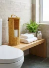 Corcoz® Askılı Plastik Rattan Tuvalet Kâğıdı Standı – Hasır Görünümlü, Kapaklı, Yedekli WC Kâğıtlık, Banyo ve Tuvalet İçin Dekoratif Organizer