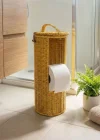 Corcoz® Askılı Plastik Rattan Tuvalet Kâğıdı Standı – Hasır Görünümlü, Kapaklı, Yedekli WC Kâğıtlık, Banyo ve Tuvalet İçin Dekoratif Organizer
