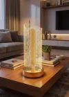 Corcoz® Dalgalı Silindirik Kristal Çizgili Model LED Masa Lambası – Gold Tabanlı, Dokunmatik, 3 Renk Işık Modlu, Şarjlı Modern Dekoratif Gece Lambası
