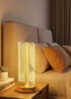Corcoz® Dalgalı Silindirik Kristal Çizgili Model LED Masa Lambası – Gold Tabanlı, Dokunmatik, 3 Renk Işık Modlu, Şarjlı Modern Dekoratif Gece Lambası