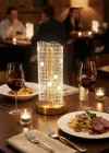 Corcoz® Dalgalı Silindirik Kristal Kareli Model LED Masa Lambası – Gold Tabanlı, Dokunmatik, 3 Renk Işık Modlu, Şarjlı Modern Dekoratif Gece Lambası