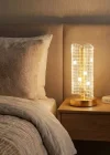 Corcoz® Dalgalı Silindirik Kristal Kareli Model LED Masa Lambası – Gold Tabanlı, Dokunmatik, 3 Renk Işık Modlu, Şarjlı Modern Dekoratif Gece Lambası
