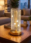 Corcoz® Dalgalı Silindirik Kristal Kareli Model LED Masa Lambası – Gold Tabanlı, Dokunmatik, 3 Renk Işık Modlu, Şarjlı Modern Dekoratif Gece Lambası