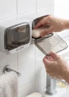 Corcoz® Duvara Monte İkili Kapaklı Plastik Katı Sabunluk Organizer – Banyo & Mutfak İçin Yapışkanlı Sabun Kutusu ve Düzenleyici