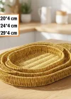 Corcoz® İç İçe Geçebilen 3’lü Oval Plastik Rattan Tepsi Seti–Hasır Görünümlü Çok Amaçlı Servis ve Sunum Tepsileri