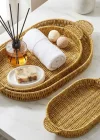 Corcoz® İç İçe Geçebilen 3’lü Oval Plastik Rattan Tepsi Seti–Hasır Görünümlü Çok Amaçlı Servis ve Sunum Tepsileri