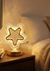 Corcoz® İçi Boş Yıldız Şeklinde Kristal LED Masa Lambası – Dokunmatik, 3 Renk Işık Modlu, Şarjlı Mini Dekoratif Gece Lambası