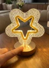 Corcoz® İçi Boş Yıldız Şeklinde Kristal LED Masa Lambası – Dokunmatik, 3 Renk Işık Modlu, Şarjlı Mini Dekoratif Gece Lambası