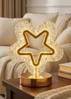 Corcoz® İçi Boş Yıldız Şeklinde Kristal LED Masa Lambası – Dokunmatik, 3 Renk Işık Modlu, Şarjlı Mini Dekoratif Gece Lambası