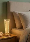 Corcoz® İki Yandan Kavisli Silindirik Çizgi Model Kristal LED Masa Lambası – Dokunmatik, 3 Renk Işık Modlu, Şarjlı Dekoratif Gece Lambası