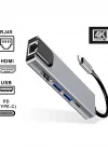Corcoz Type-C To 2xusb 3.0 4K HDMI Ethernet RJ45 Pd Çevirici Hub Adaptör Metal Gövdeli - CZ55