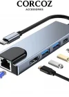 Corcoz Type-C To 2xusb 3.0 4K HDMI Ethernet RJ45 Pd Çevirici Hub Adaptör Metal Gövdeli - CZ55