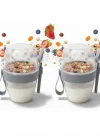 Corcoz Pratik Kaşık Çatallı Müsli Yoğurt Yulaf Salata ve Atıştırma Kabı 600 ML 2 Adet - CZ115