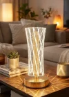 Corcoz® Silindirik Kristal Çizgi Model LED Masa Lambası – Gold Tabanlı, Dokunmatik, 3 Renk Işık Modlu, Şarjlı Modern Dekoratif Gece Lambası