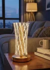 Corcoz® Silindirik Kristal Çizgi Model LED Masa Lambası – Gold Tabanlı, Dokunmatik, 3 Renk Işık Modlu, Şarjlı Modern Dekoratif Gece Lambası