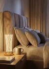 Corcoz® Silindirik Kristal Çizgi Model LED Masa Lambası – Gold Tabanlı, Dokunmatik, 3 Renk Işık Modlu, Şarjlı Modern Dekoratif Gece Lambası