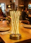 Corcoz® Silindirik Kristal Çizgi Model LED Masa Lambası – Gold Tabanlı, Dokunmatik, 3 Renk Işık Modlu, Şarjlı Modern Dekoratif Gece Lambası
