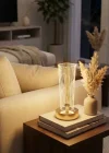 Corcoz® Silindirik Kristal Nokta Model LED Masa Lambası – Gold Tabanlı, Dokunmatik, 3 Renk Işık Modlu, Şarjlı Modern Dekoratif Gece Lambası