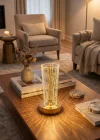 Corcoz® Silindirik Kristal Nokta Model LED Masa Lambası – Gold Tabanlı, Dokunmatik, 3 Renk Işık Modlu, Şarjlı Modern Dekoratif Gece Lambası