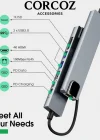 Corcoz 8in1 USB Type-C Hub Port Adaptör 4K HDMI USB Ethernet 100W PD Girişli Macbook Çevirici Hub Adaptör - CZ56
