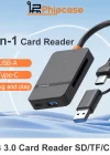 Phipcase USB-C + USB 8 Port MS CF TF/SD DHC SDXC Kamera Kart Tak Çalıştır Kart Okuyucu - PH010