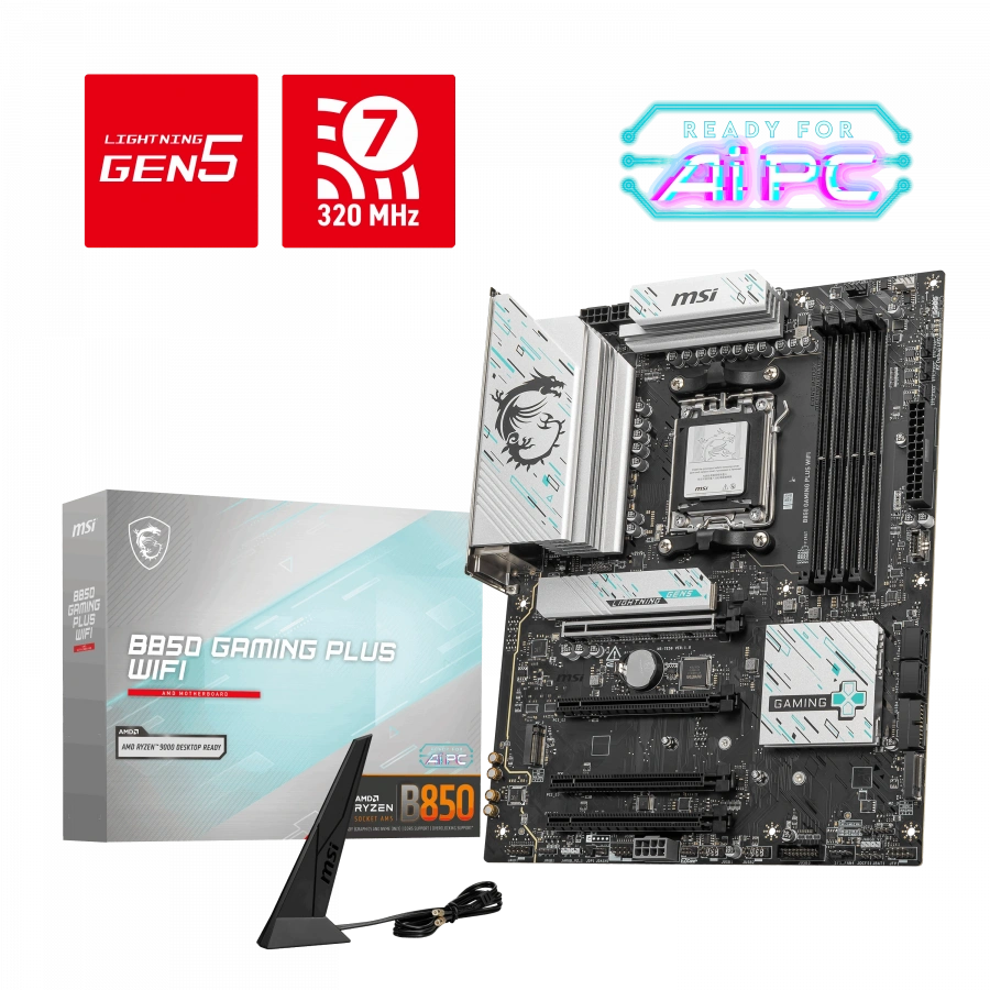 MSI B850 GAMING PLUS WIFI AM5 DDR5 8200MHZ(OC) DP 3x M.2 USB 10Gbs 5G LAN WI-FI 7 ATX