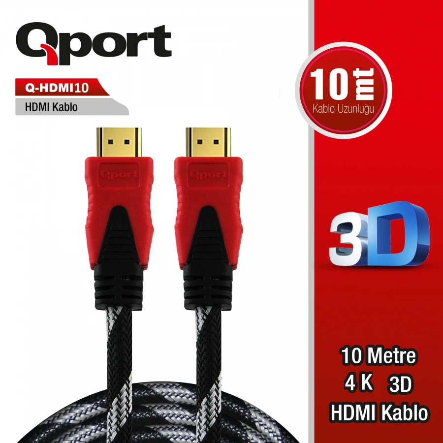 QPORT 10M ALTIN UÇLU HDMI KABLO 1.4V (Q-HDMI10)