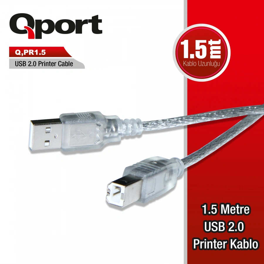 QPORT 1.5M USB2.0 PRINTER KABLOSU (Q-PR1.5)