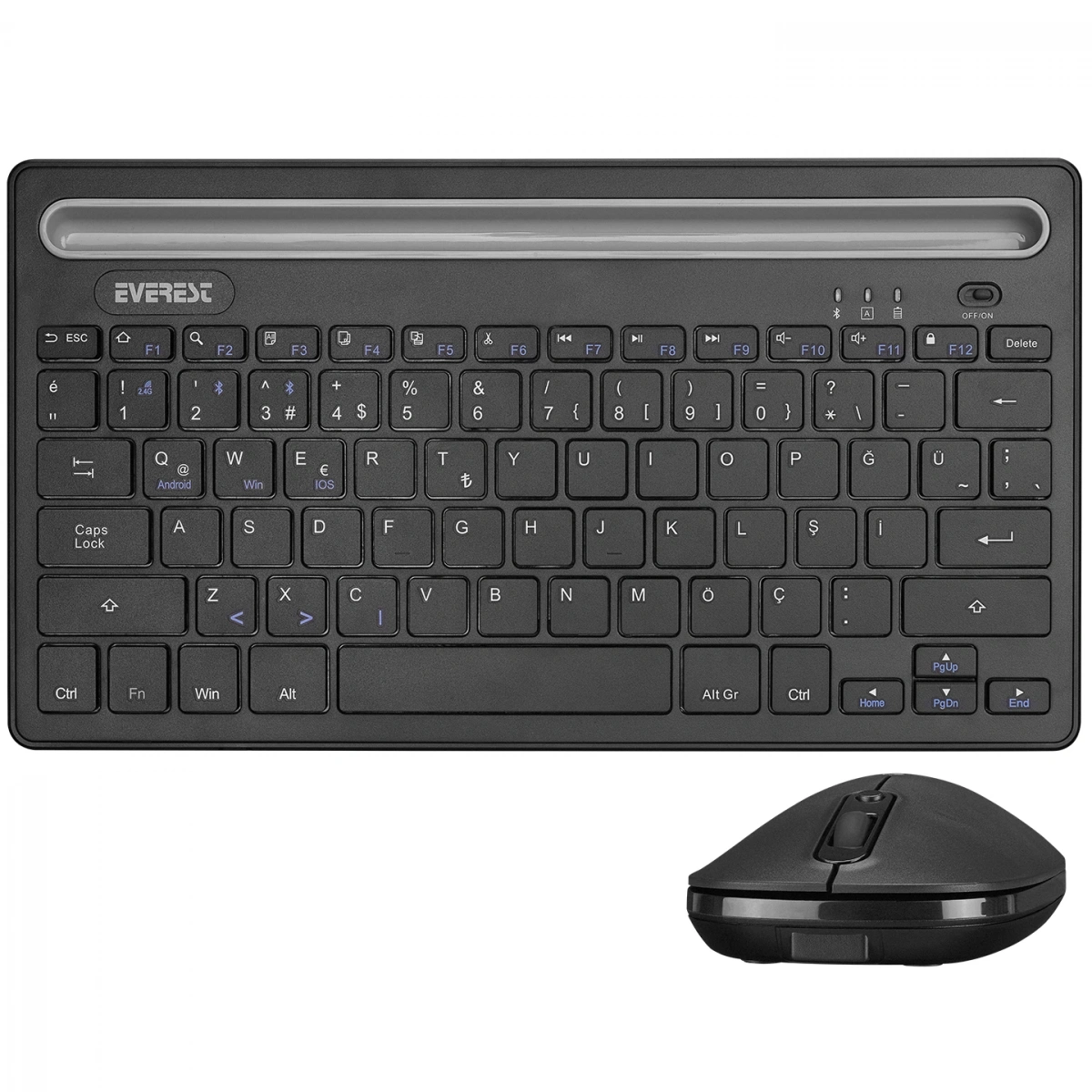 EVEREST KM-BT803 Siyah 3 in 1 BT 5.0+3.0+2.4Ghz 1600dpi Q Multimedia Kablosuz