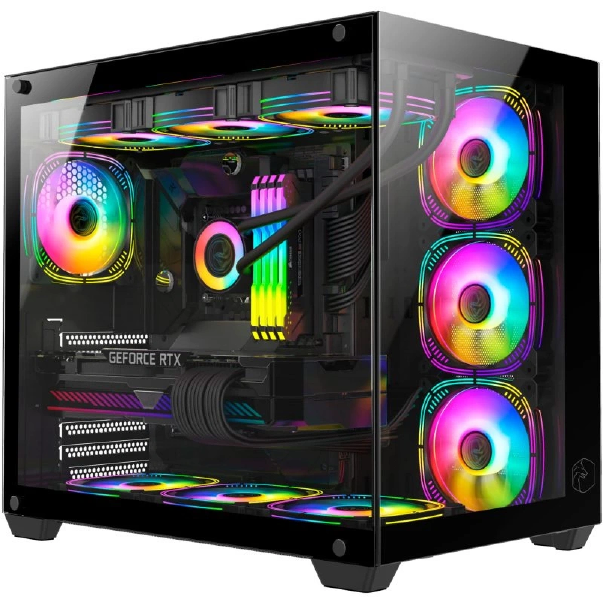 GAMETECH SİYAH PRIME V2 AKVARYUM 7 ADET TUŞTAN KONTROLLÜ RGB FANLI KASA