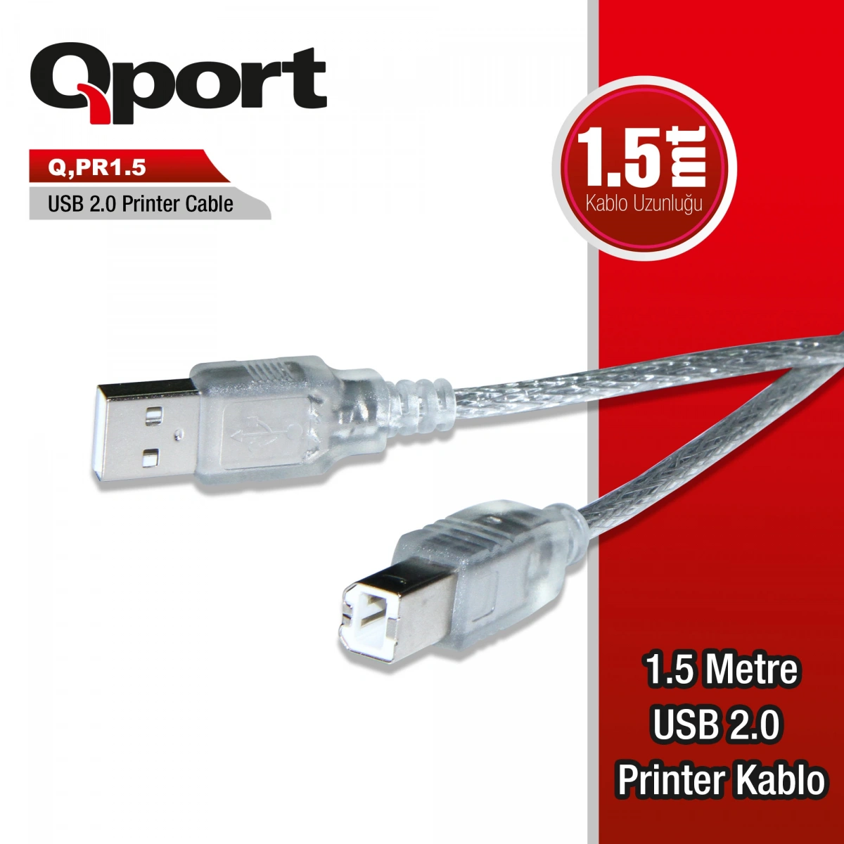 QPORT 1.5M USB2.0 PRINTER KABLOSU (Q-PR1.5)