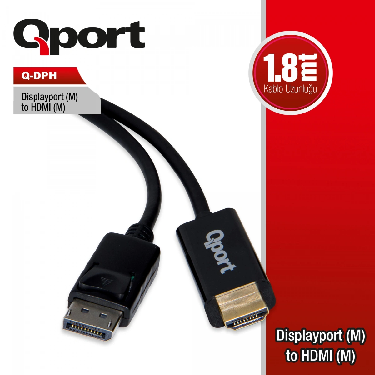 QPORT 1.8M DISPLAY PORT(M) TO HDMI(M) ÇEVİRİCİ KABLO (Q-DPH)