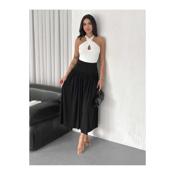 Sandy Kumaş Yüksek Bel Midi Etek