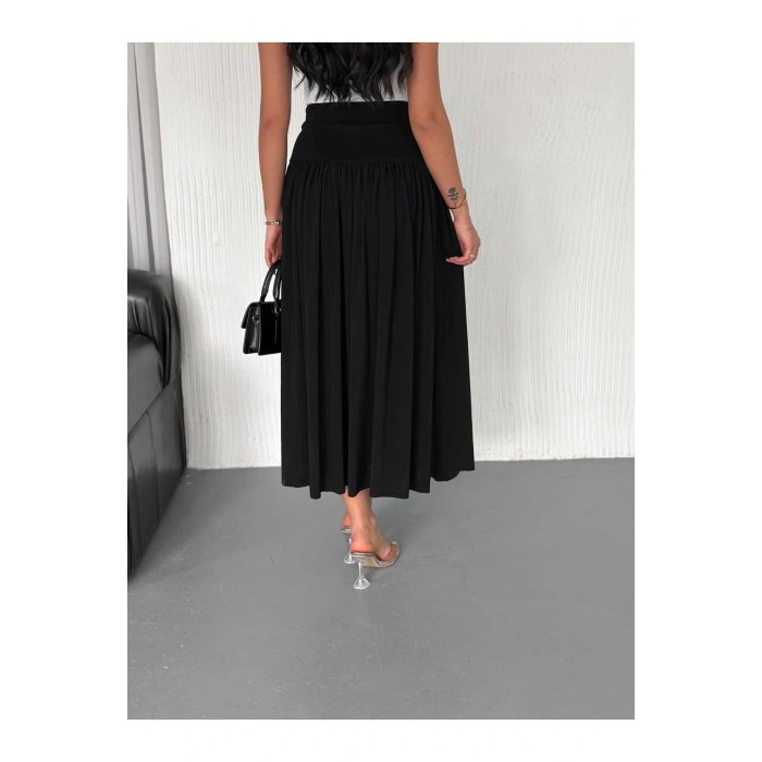 Sandy Kumaş Yüksek Bel Midi Etek