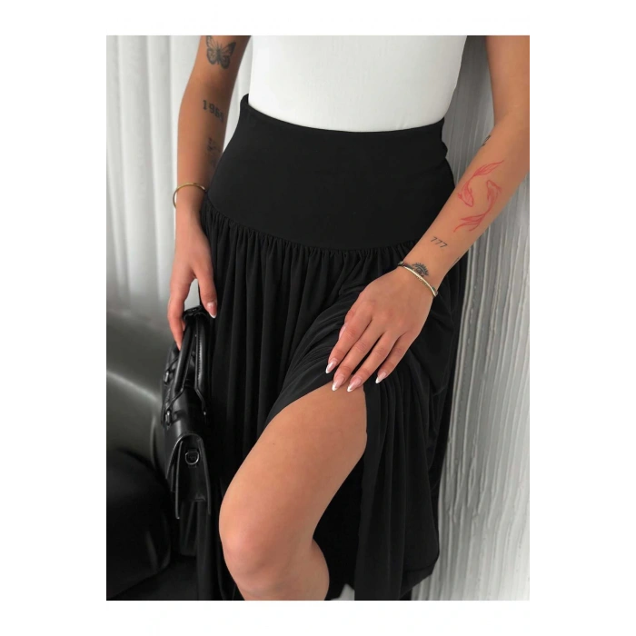 Sandy Kumaş Yüksek Bel Midi Etek