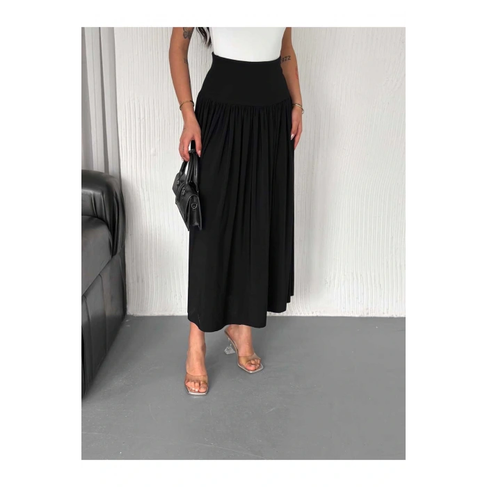 Sandy Kumaş Yüksek Bel Midi Etek