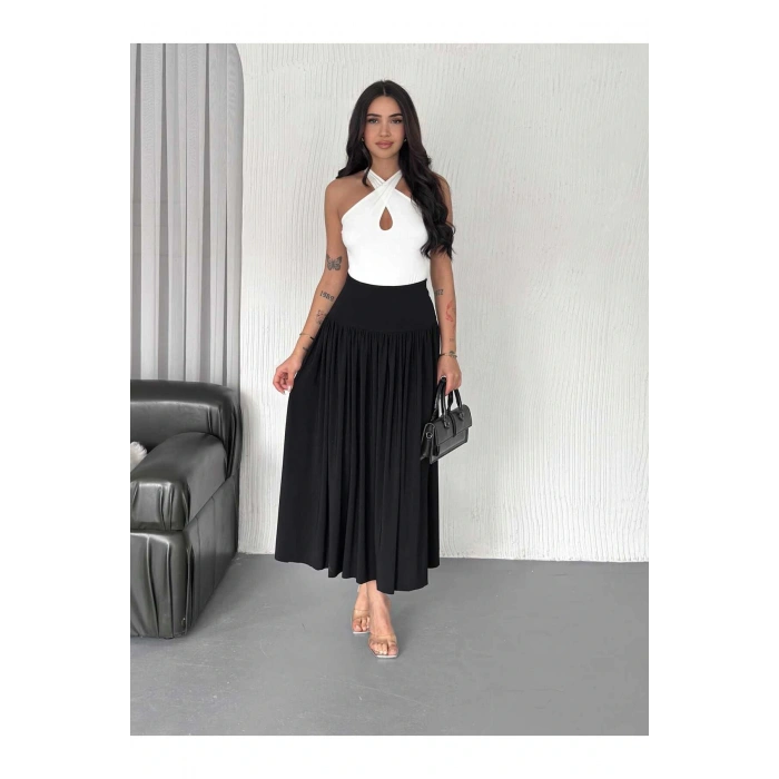 Sandy Kumaş Yüksek Bel Midi Etek