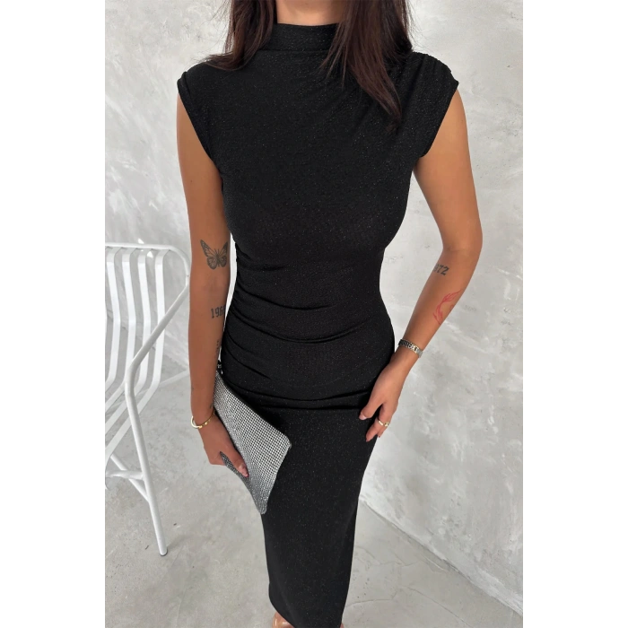 Drapeli Midi Boy Sim Detaylı Elbise