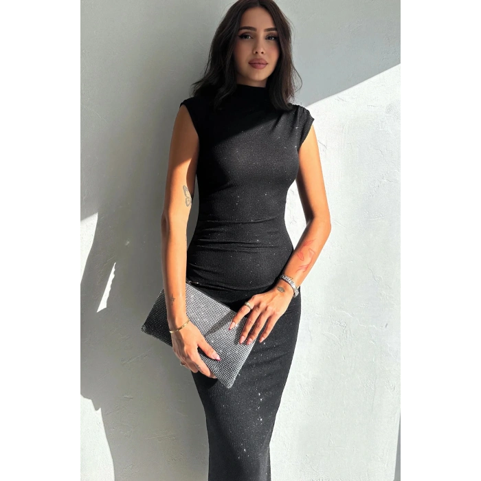 Drapeli Midi Boy Sim Detaylı Elbise