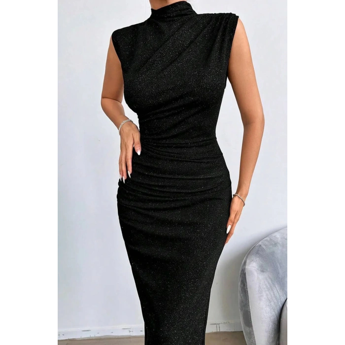 Sim Detaylı Drapeli Abiye Elbise