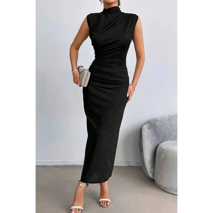 Sim Detaylı Drapeli Abiye Elbise