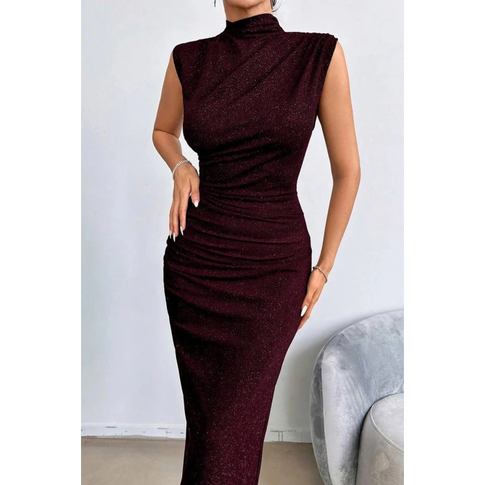 Sim Detaylı Drapeli Abiye Elbise