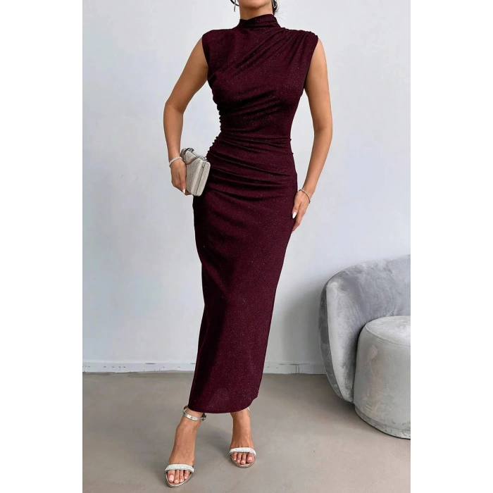 Sim Detaylı Drapeli Abiye Elbise