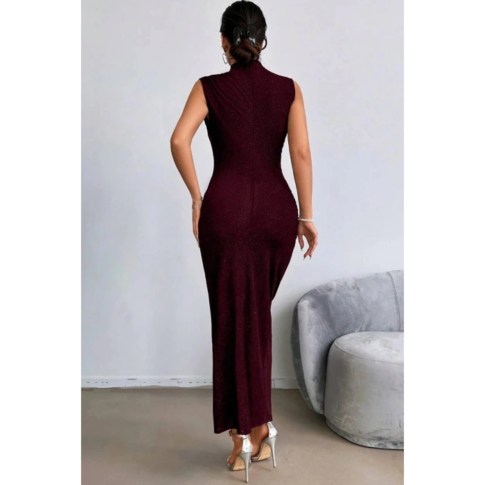 Sim Detaylı Drapeli Abiye Elbise