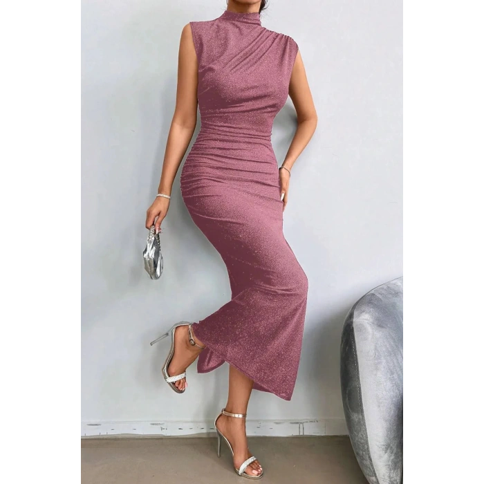 Sim Detaylı Drapeli Abiye Elbise