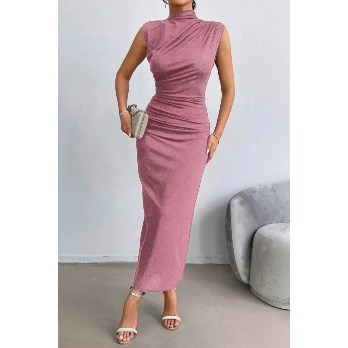 Sim Detaylı Drapeli Abiye Elbise