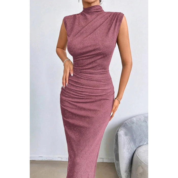 Sim Detaylı Drapeli Abiye Elbise