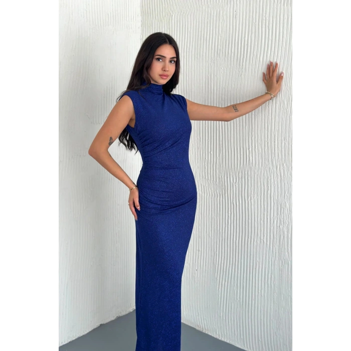 Sim Detaylı Drapeli Abiye Elbise